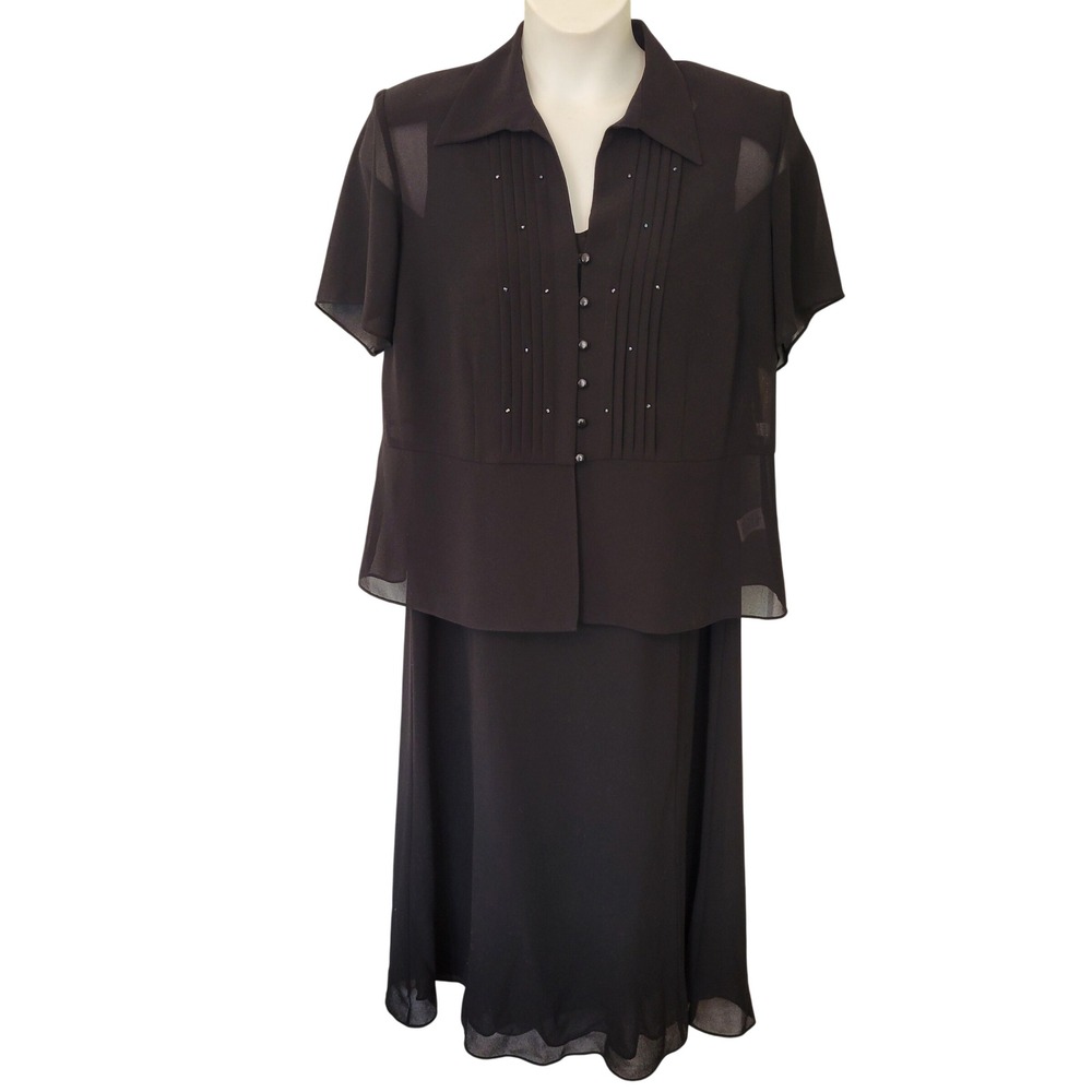 Danny Nicole 2pc Dress Set Black‎ Chiffon Rhinestone Plus 16W Whimsigoth Formal